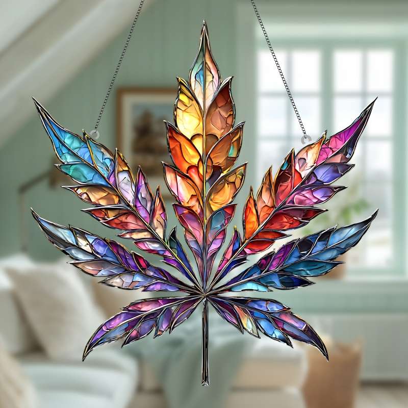 1pc Boho Chic Acrylic Plant Leaf Sun Catcher - 19.0cm x 19.99cm Wall Hanging Decor