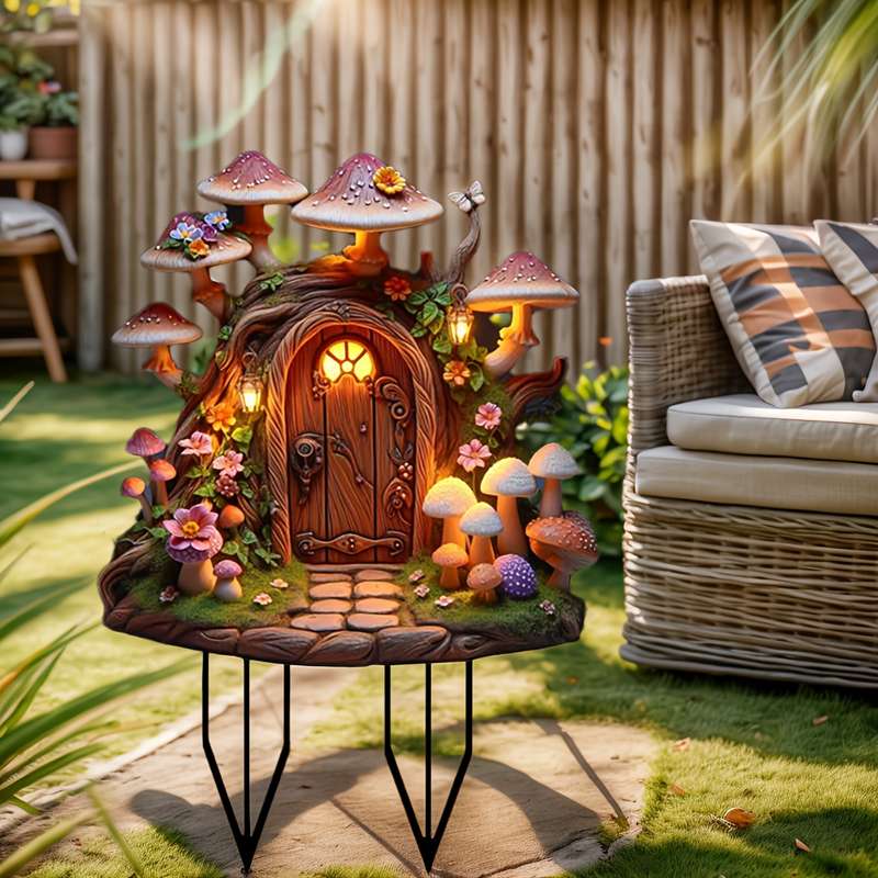 Bohemian Style Acrylic Fantasy Mushroom House Statue Plug-In