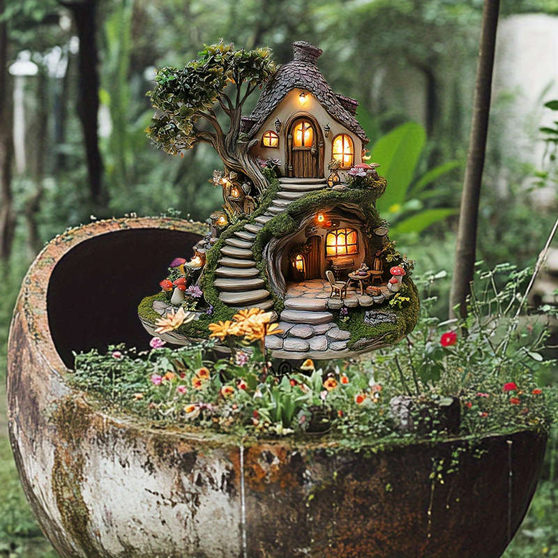 Enchanting Acrylic Fairy Tree House Garden Stake 29.97cm x 20.07cm