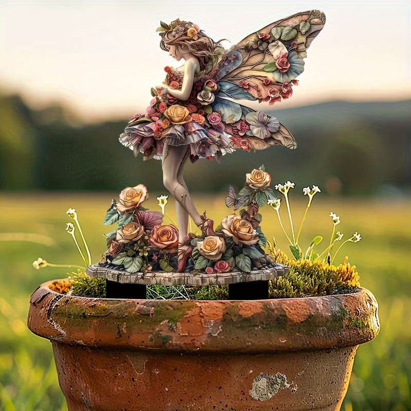 Bohemian Style Acrylic Fairy Statue With Butterfly Wings And Floral Accents