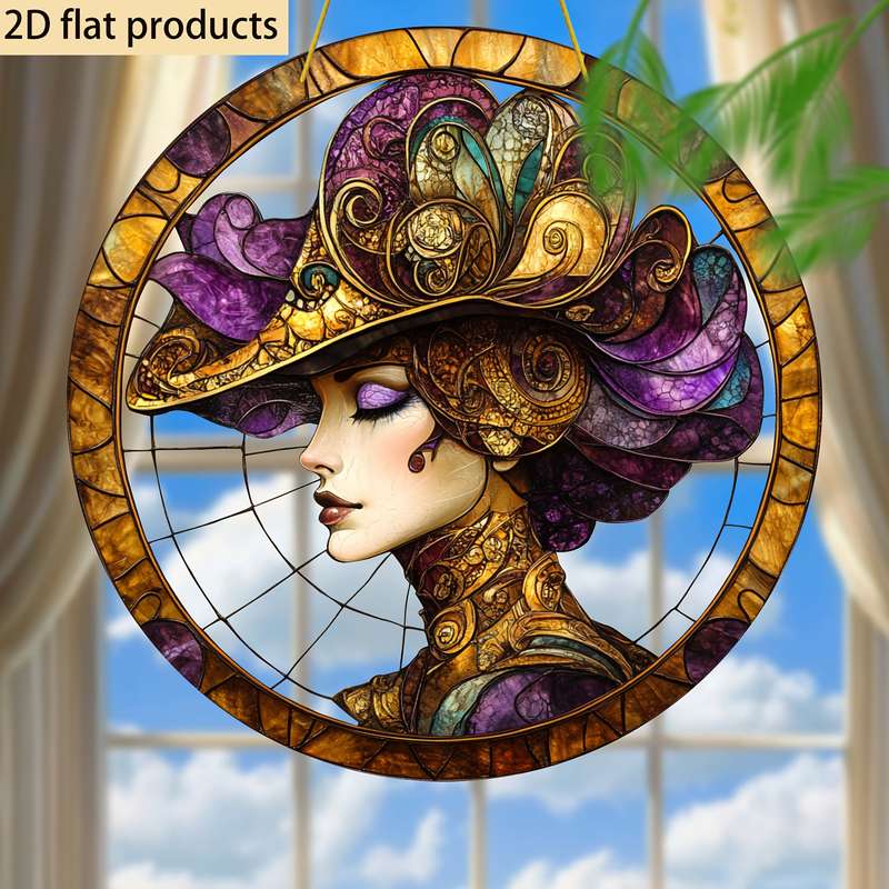 Bohemian Style Woman With Hat Suncatcher- Spring Home & Garden Decor