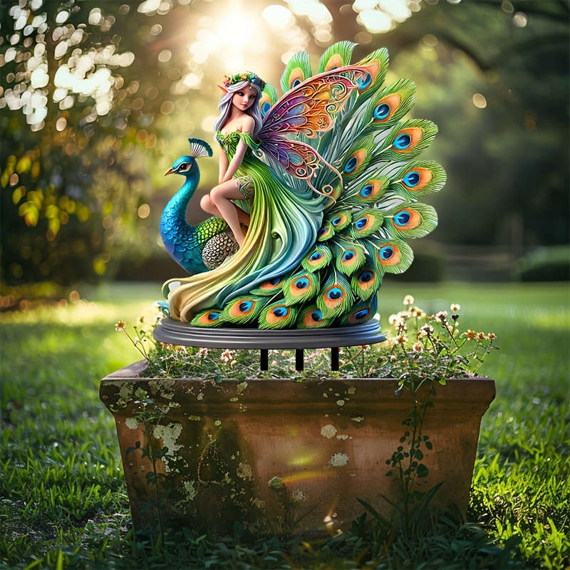 Peacock Fairy Acrylic Garden Stake, Weatherproof Outdoor Decor For Pots