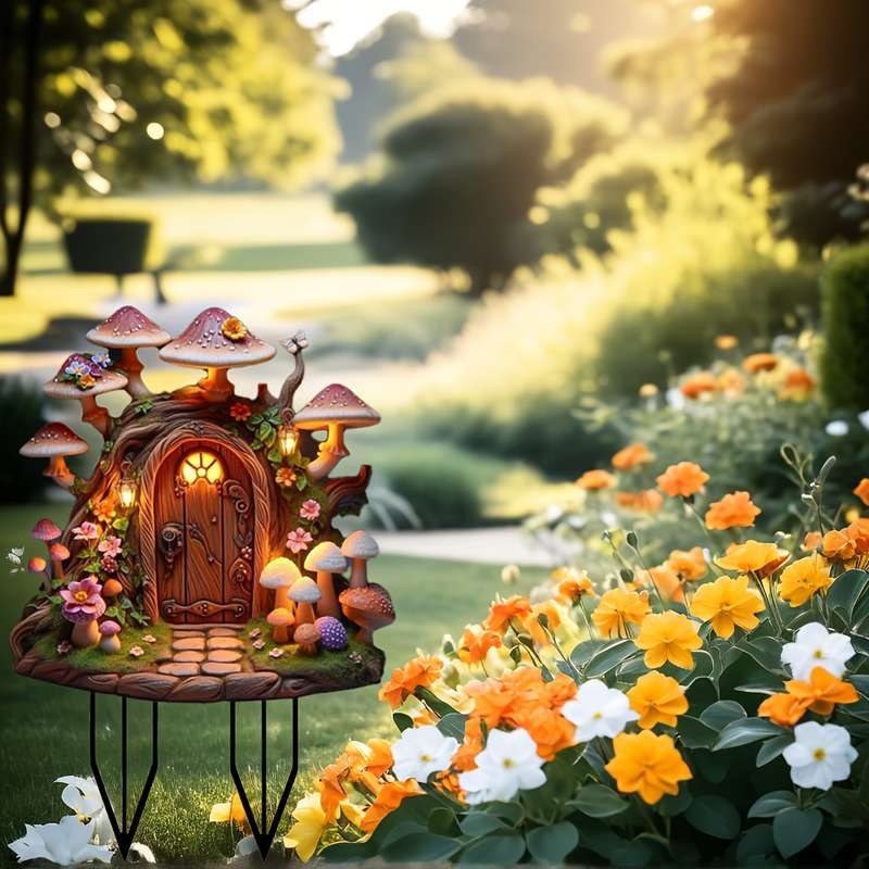 Bohemian Style Acrylic Fantasy Mushroom House Statue Plug-In