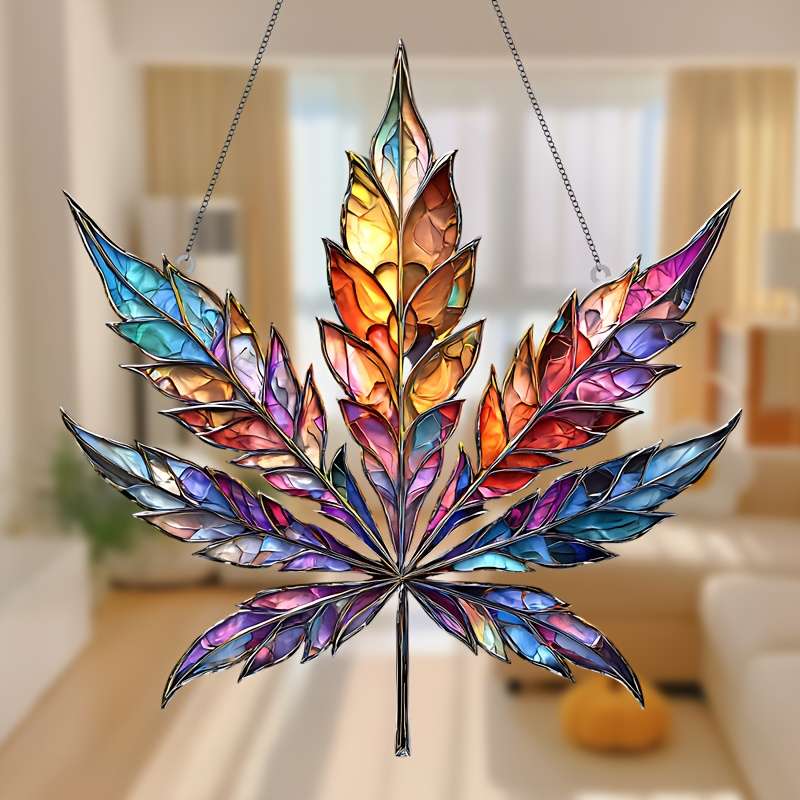 1pc Boho Chic Acrylic Plant Leaf Sun Catcher - 19.0cm x 19.99cm Wall Hanging Decor