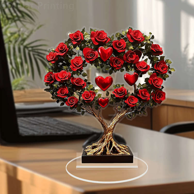 Bohemian Acrylic Red Rose & Heart Tree Of Life Desk Decor