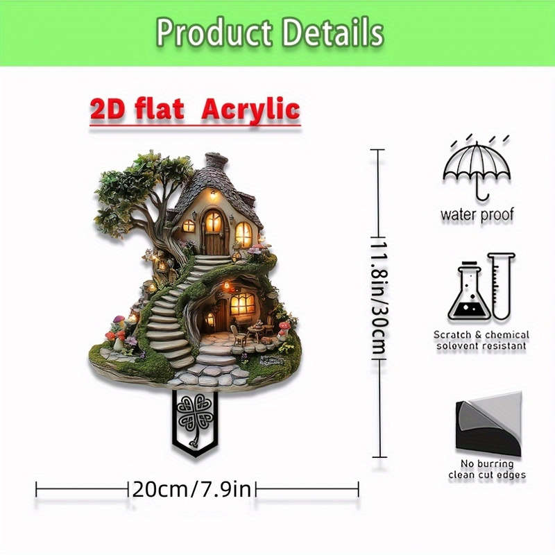 Enchanting Acrylic Fairy Tree House Garden Stake 29.97cm x 20.07cm