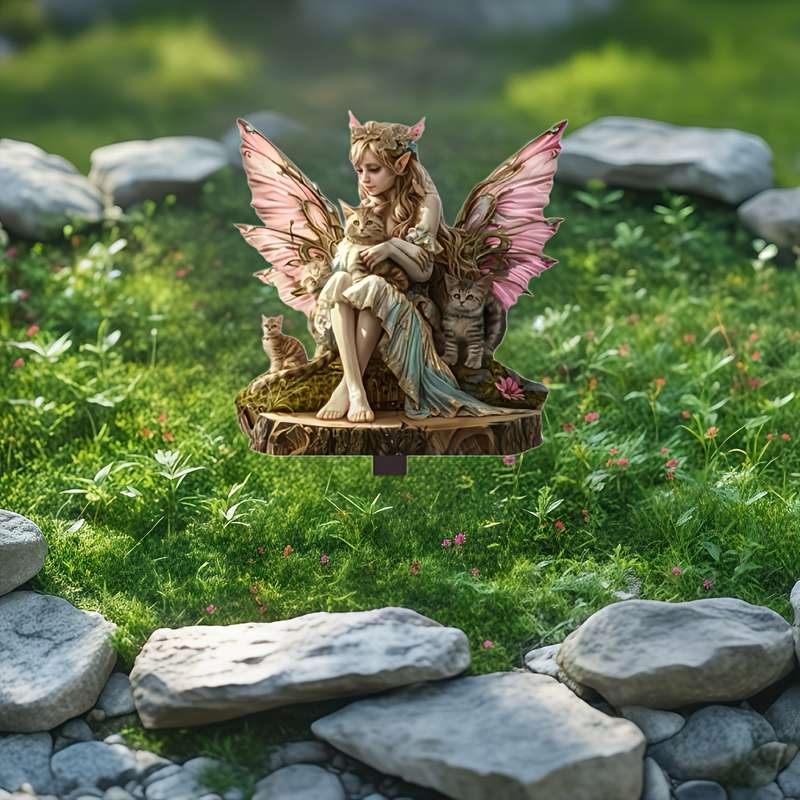 2pcs Bohemian Fairy & Cat Garden Stakes - Acrylic Outdoor Decor