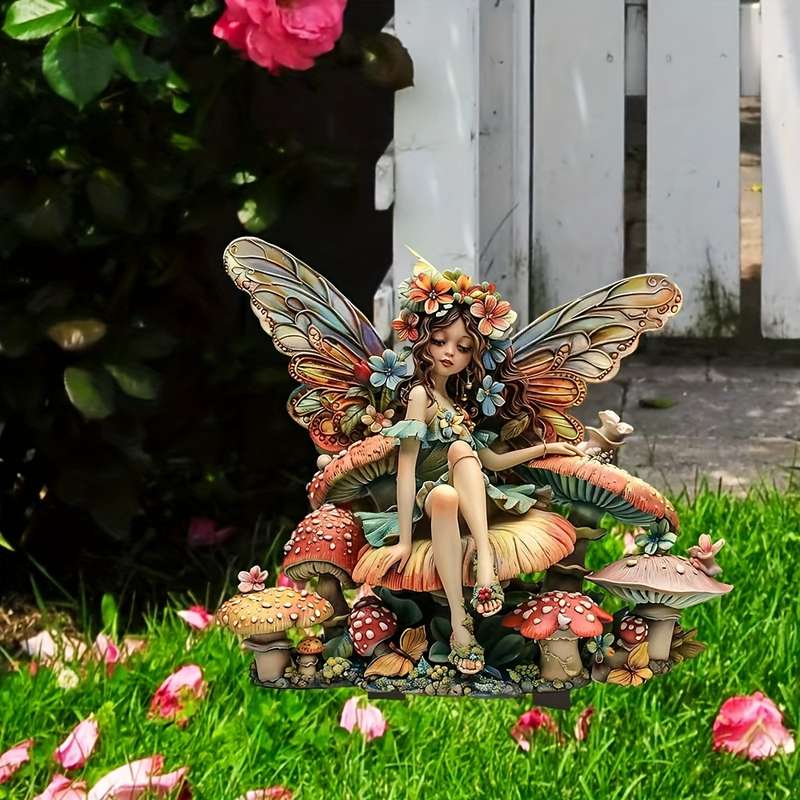 1pc Bohemian Vintage Fairy With Wings, Acrylic Outdoor Garden Stake