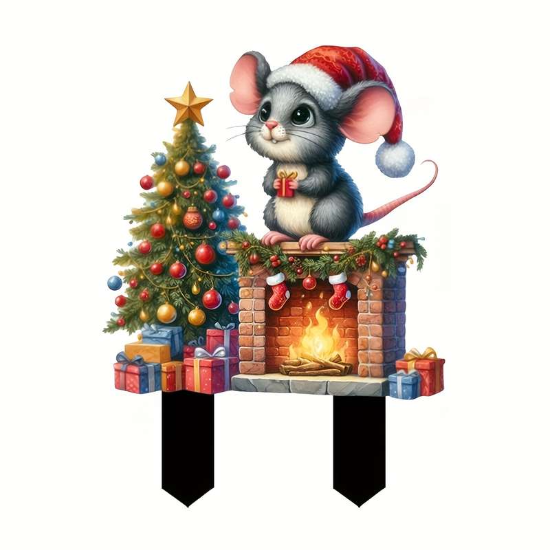 1pc Cute Mouse & Christmas Tree Acrylic Garden Stake