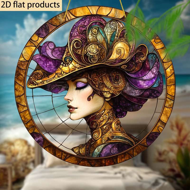 Bohemian Style Woman With Hat Suncatcher- Spring Home & Garden Decor