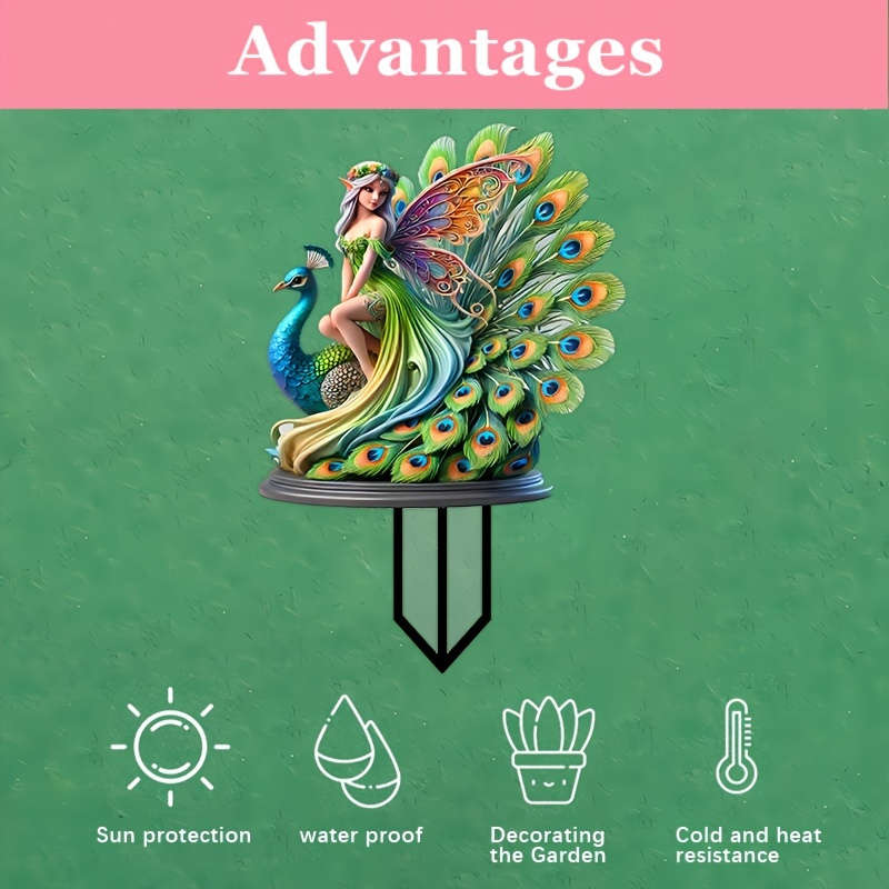 Peacock Fairy Acrylic Garden Stake, Weatherproof Outdoor Decor For Pots