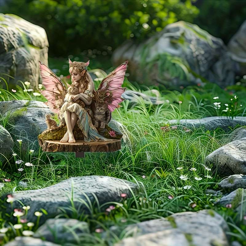 2pcs Bohemian Fairy & Cat Garden Stakes - Acrylic Outdoor Decor