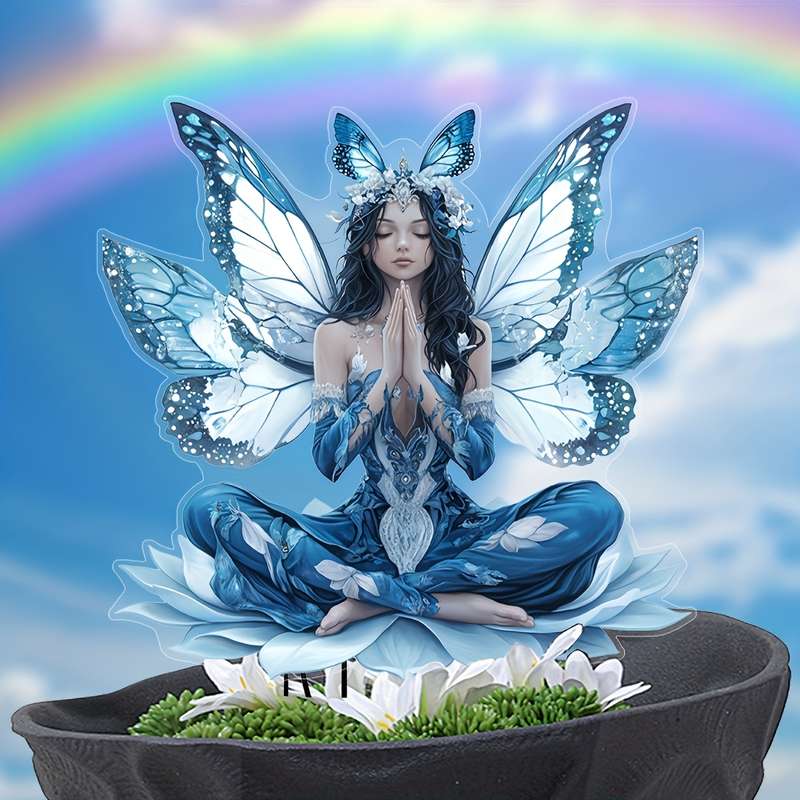 Enchanting Blue Winged Fairy Garden Stake - Acrylic