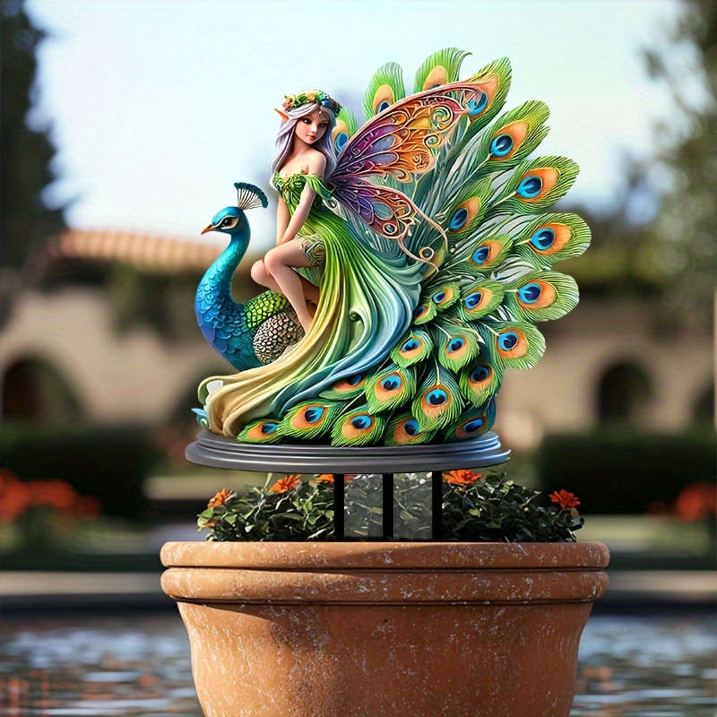 Peacock Fairy Acrylic Garden Stake, Weatherproof Outdoor Decor For Pots