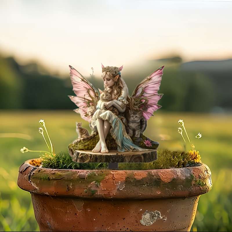 2pcs Bohemian Fairy & Cat Garden Stakes - Acrylic Outdoor Decor