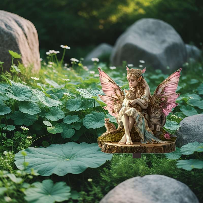 2pcs Bohemian Fairy & Cat Garden Stakes - Acrylic Outdoor Decor