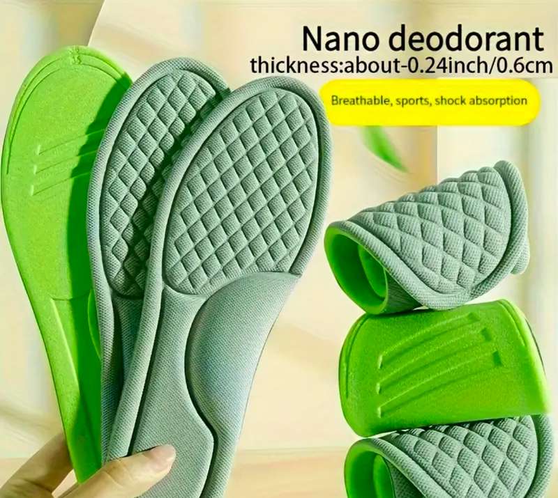 Ergonomic Memory Foam Green Shoe Insoles - 3 Pairs