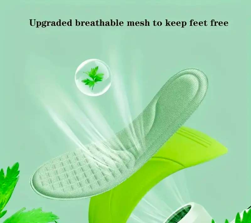 Ergonomic Memory Foam Green Shoe Insoles - 3 Pairs