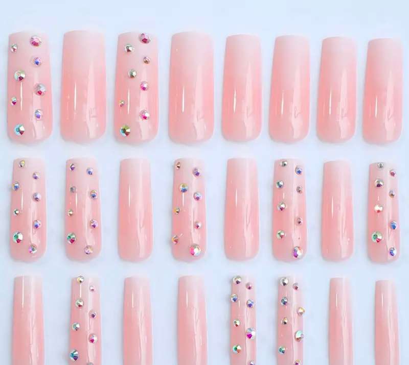 24 piece Square Diamond Press On Nails