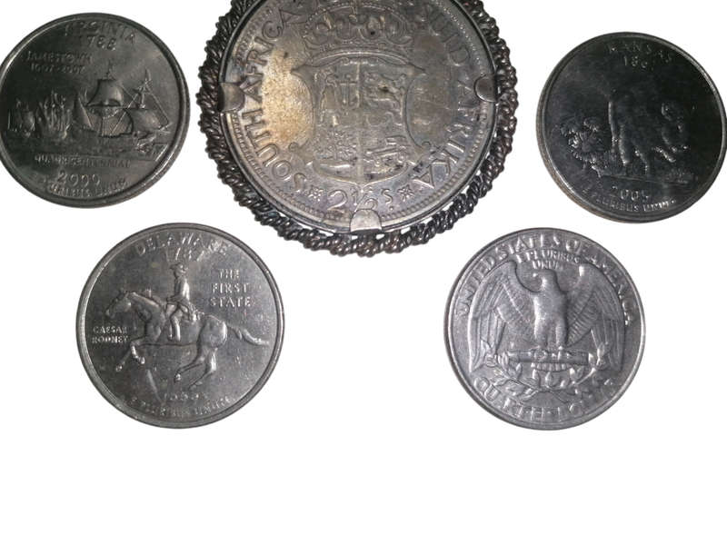 1954 SA Silver 2 1/2 Shilling & 6 American Quarter Dollars