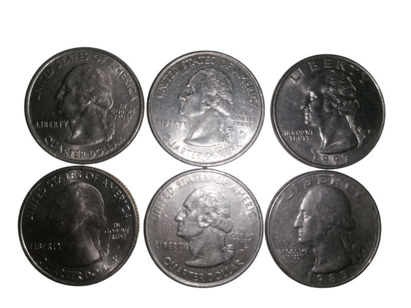 1954 SA Silver 2 1/2 Shilling & 6 American Quarter Dollars