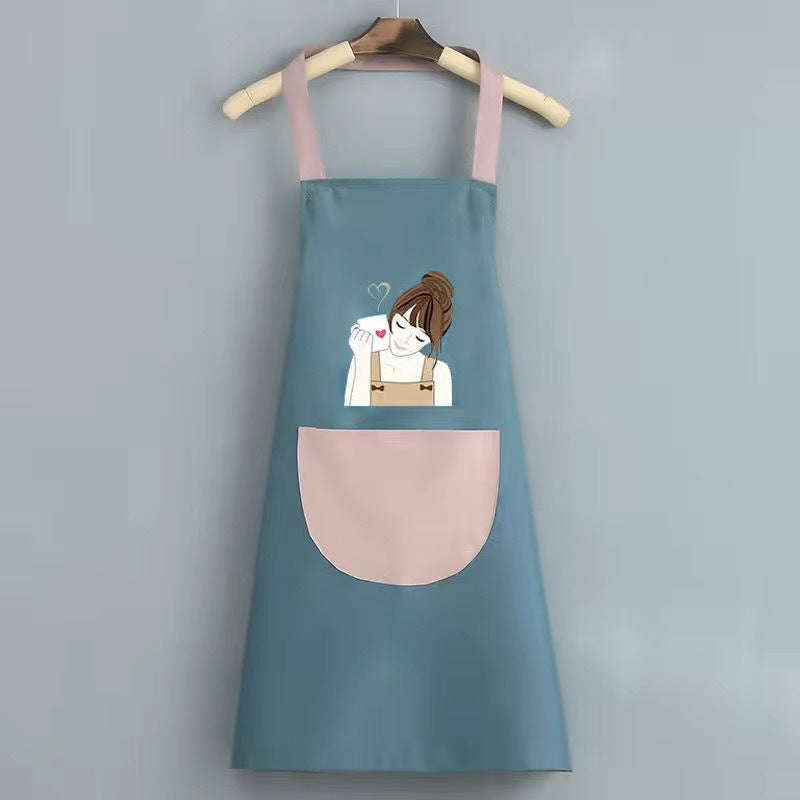 Cute Cartoon Girl Printed Apron - Home Cooking Waterproof And Oil Proof Kitchen Apron