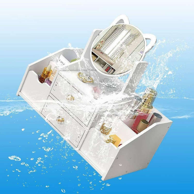 Large Capacity Mini Dressing Table Cosmetic Storage Rack With Side Storage Space