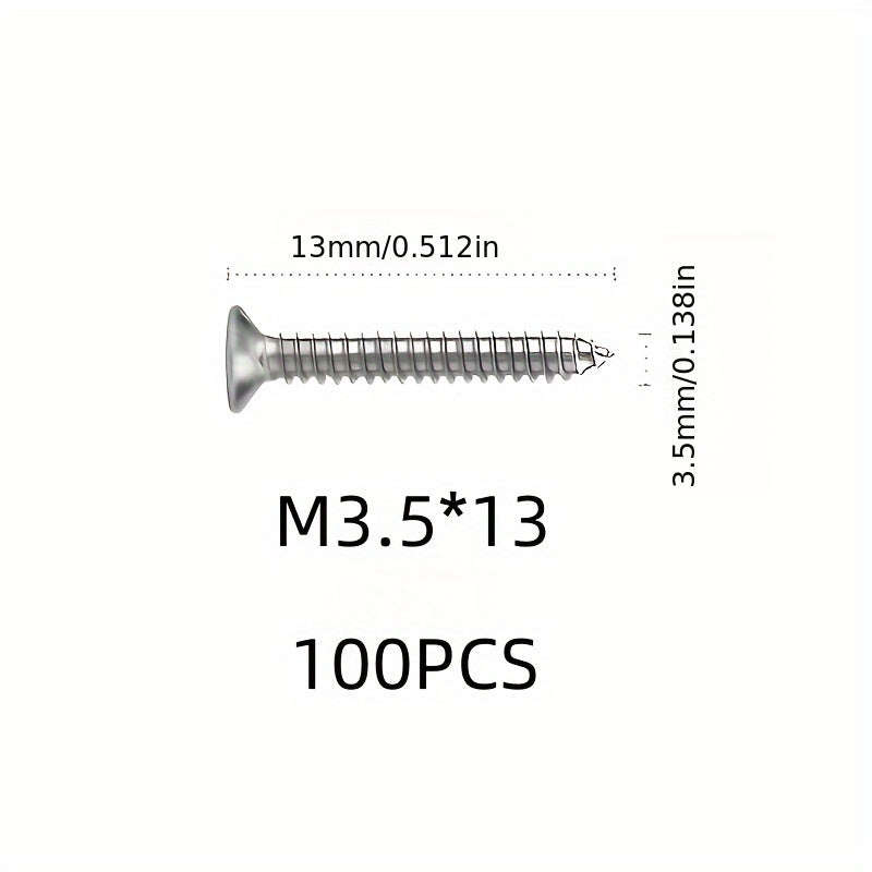 Flat Head Cross Recessed Tapping Screws100 Pcs