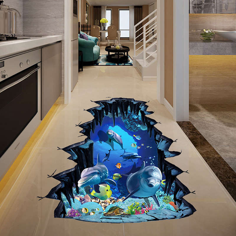 Wall Stickers Pvc Material Self-Adhesive Waterproof Underwater World Stickers Removable Floral Mural