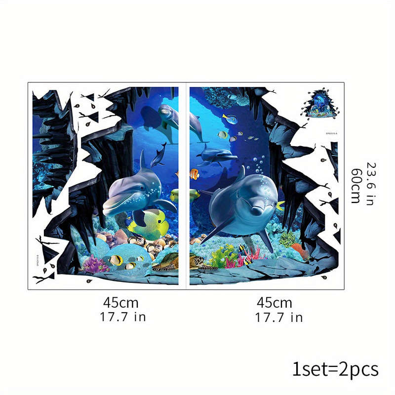Wall Stickers Pvc Material Self-Adhesive Waterproof Underwater World Stickers Removable Floral Mural