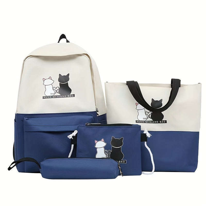 Durable Kitten Print Backpack Set With Matching Tot