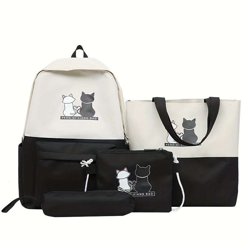 Durable Kitten Print Backpack Set With Matching Tot