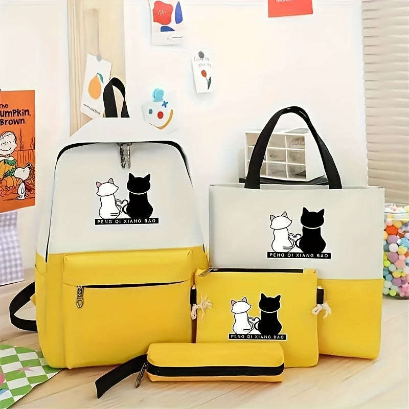 Durable Kitten Print Backpack Set With Matching Tot