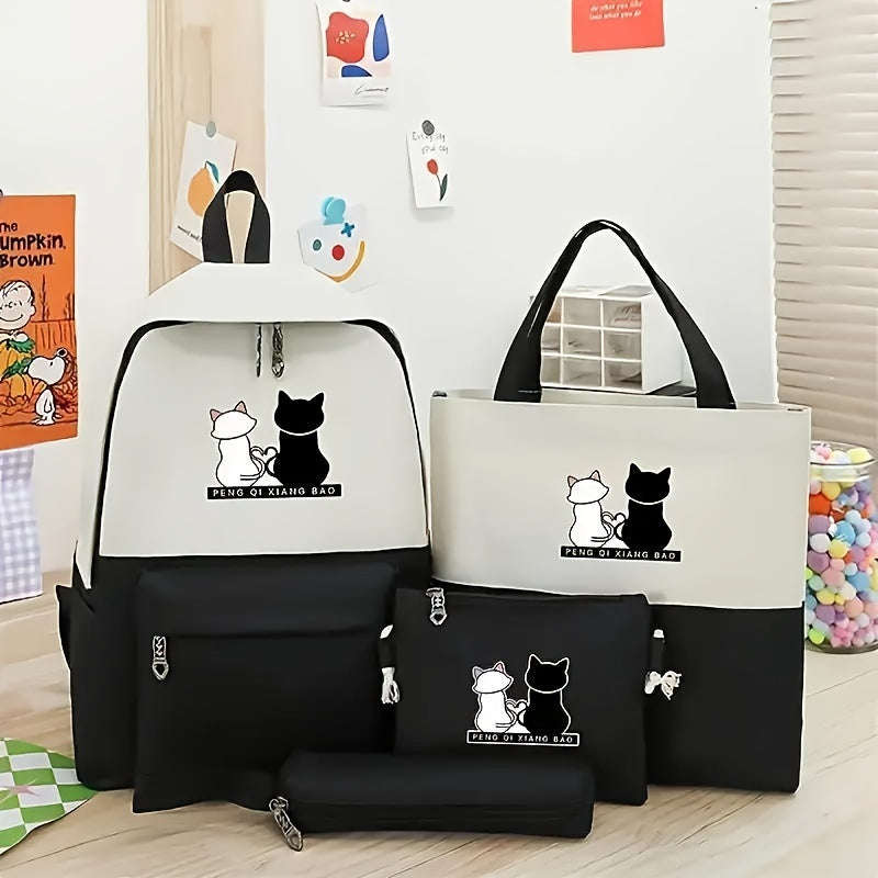 Durable Kitten Print Backpack Set With Matching Tot