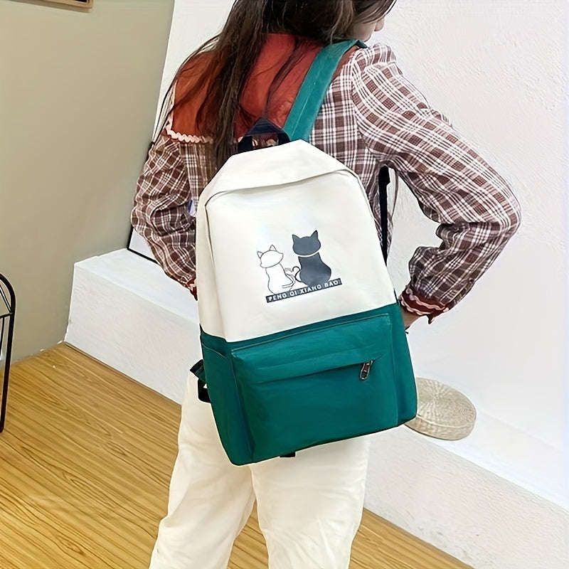 Durable Kitten Print Backpack Set With Matching Tot