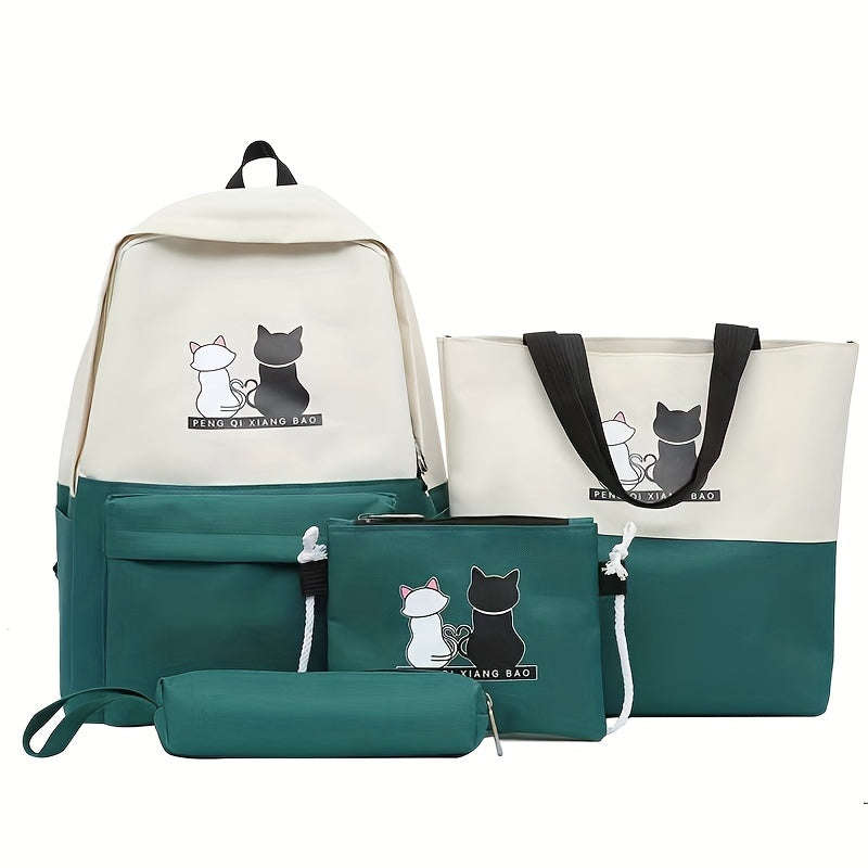 Durable Kitten Print Backpack Set With Matching Tot