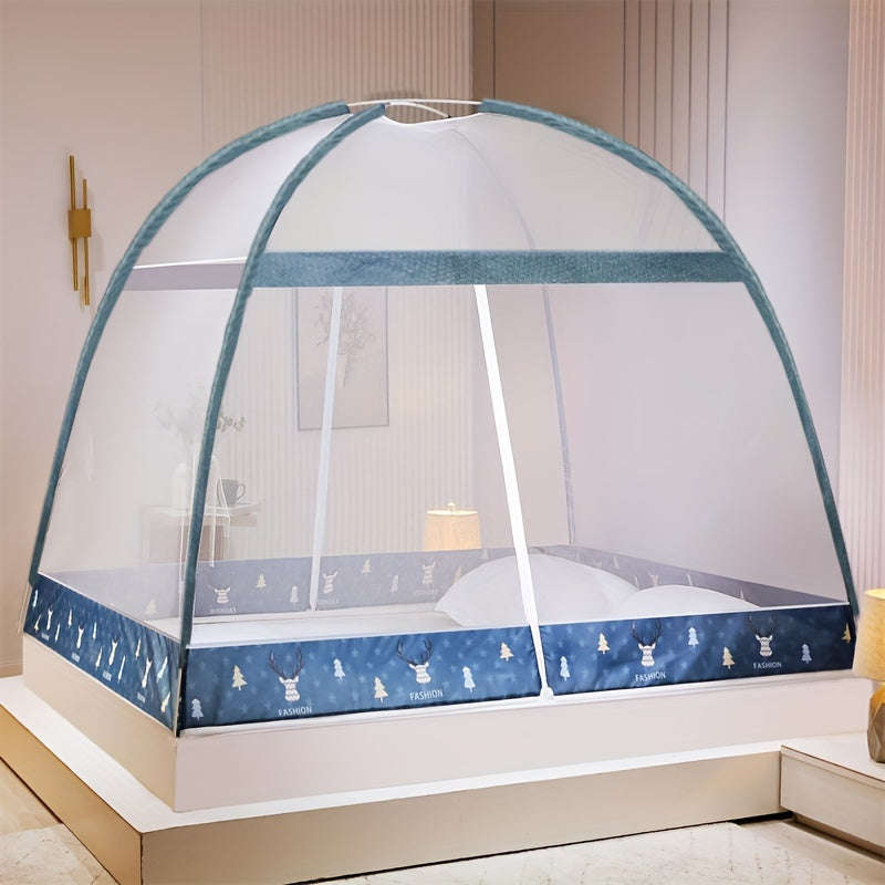 Convenient 1-Piece Pop-Up Cartoon Yurt Bed Cover - 360° All-Round Mosquito Net