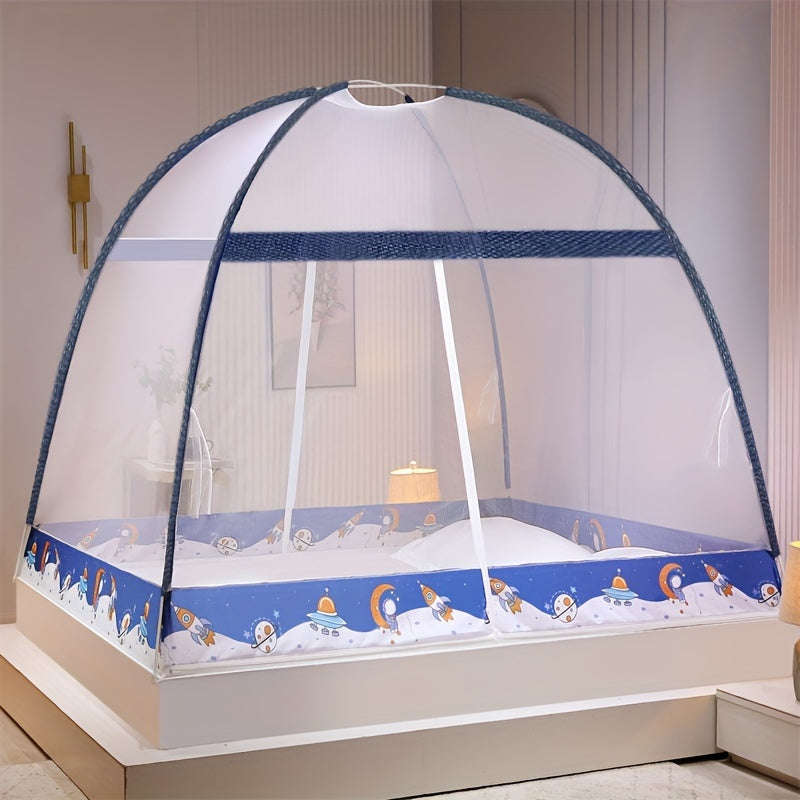 Convenient 1-Piece Pop-Up Cartoon Yurt Bed Cover - 360° All-Round Mosquito Net