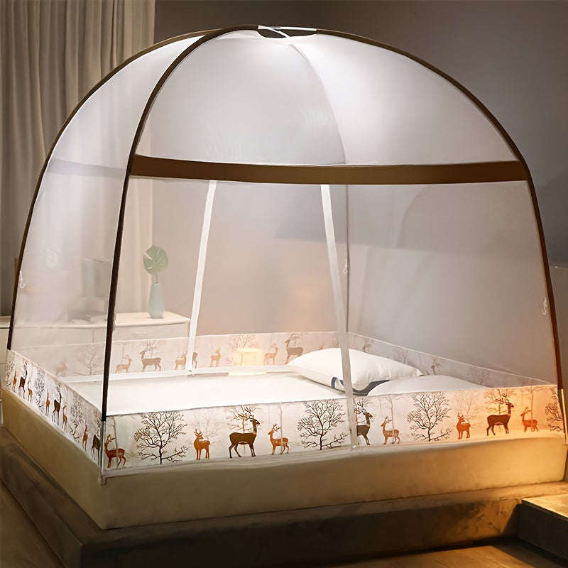Convenient 1-Piece Pop-Up Cartoon Yurt Bed Cover - 360° All-Round Mosquito Net
