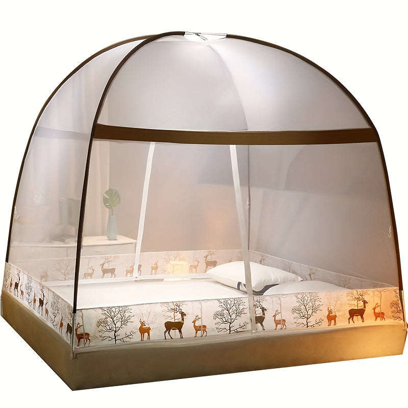 Convenient 1-Piece Pop-Up Cartoon Yurt Bed Cover - 360° All-Round Mosquito Net