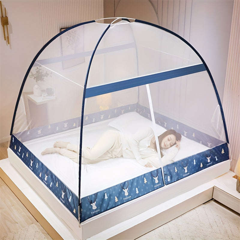 Convenient 1-Piece Pop-Up Cartoon Yurt Bed Cover - 360° All-Round Mosquito Net