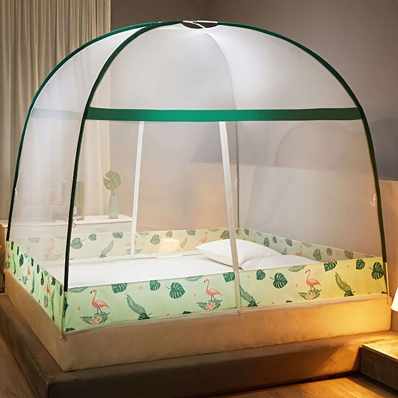 Convenient 1-Piece Pop-Up Cartoon Yurt Bed Cover - 360° All-Round Mosquito Net