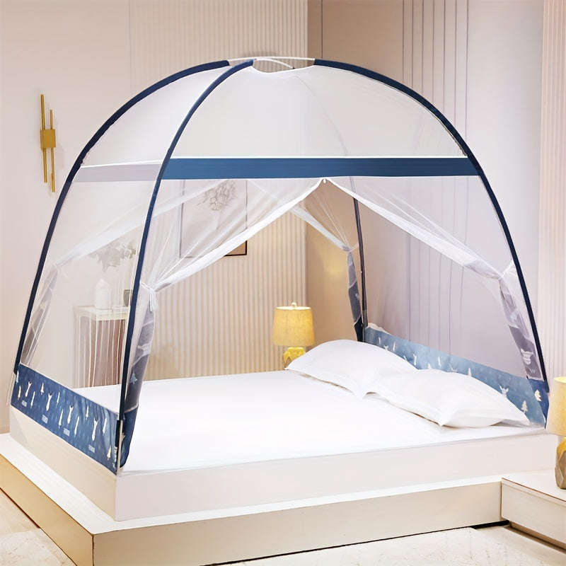 Convenient 1-Piece Pop-Up Cartoon Yurt Bed Cover - 360° All-Round Mosquito Net