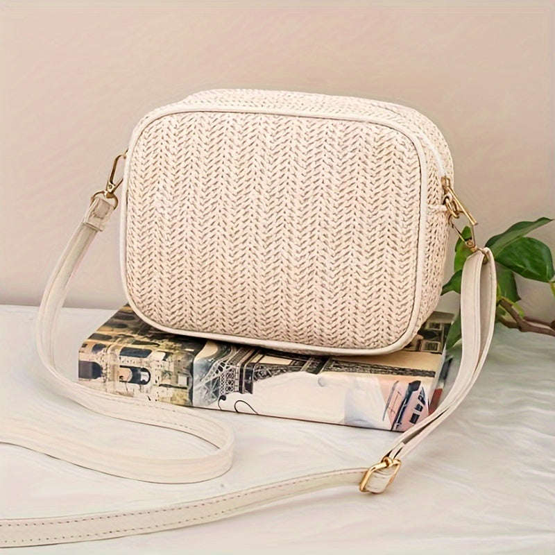 Stylish Small Butterfly Embellished Straw Crossbody Bag