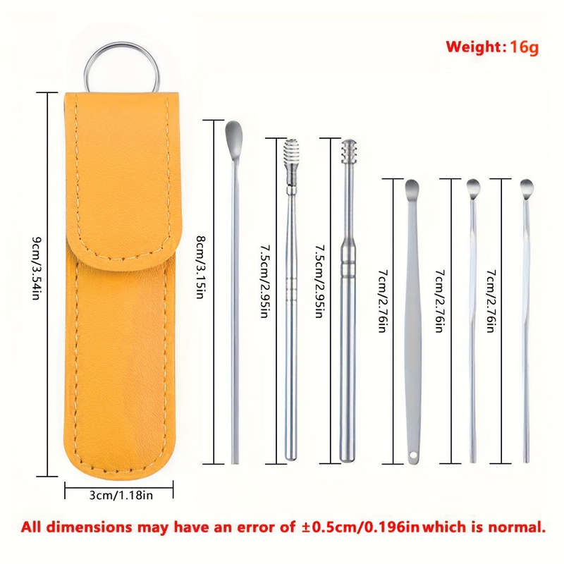 Convenient 6-In-1 Stainless Steel Ear Wax Removal Tool Kit