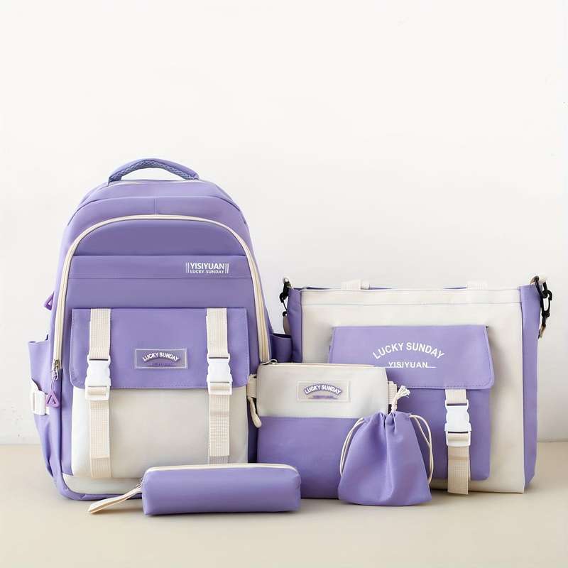Durable 5-Piece Stylish Backpack Set For Women