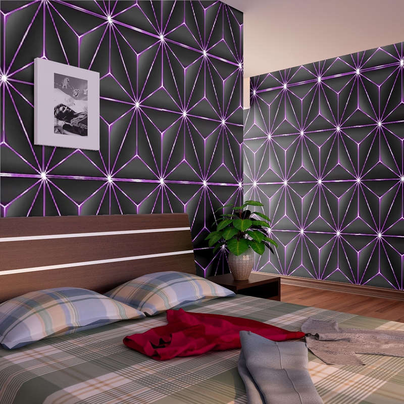 Pvc Tri-Proof Purple Geometric Wallpaper Roll - Easy Peel And Stick