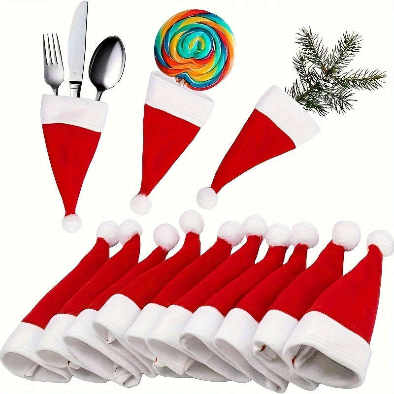 10-Piece Red Mini Santa Hat Cutlery Holder
