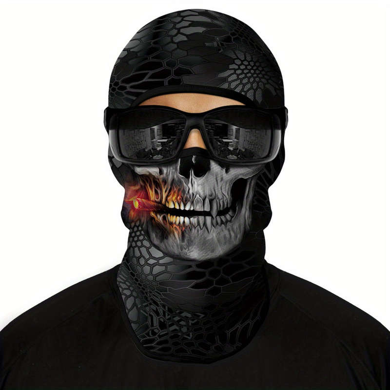 1 Pack Ghost Skull Face Pattern Breathable Windproof Uv Protection Balaclava Hat For Halloween Cospl