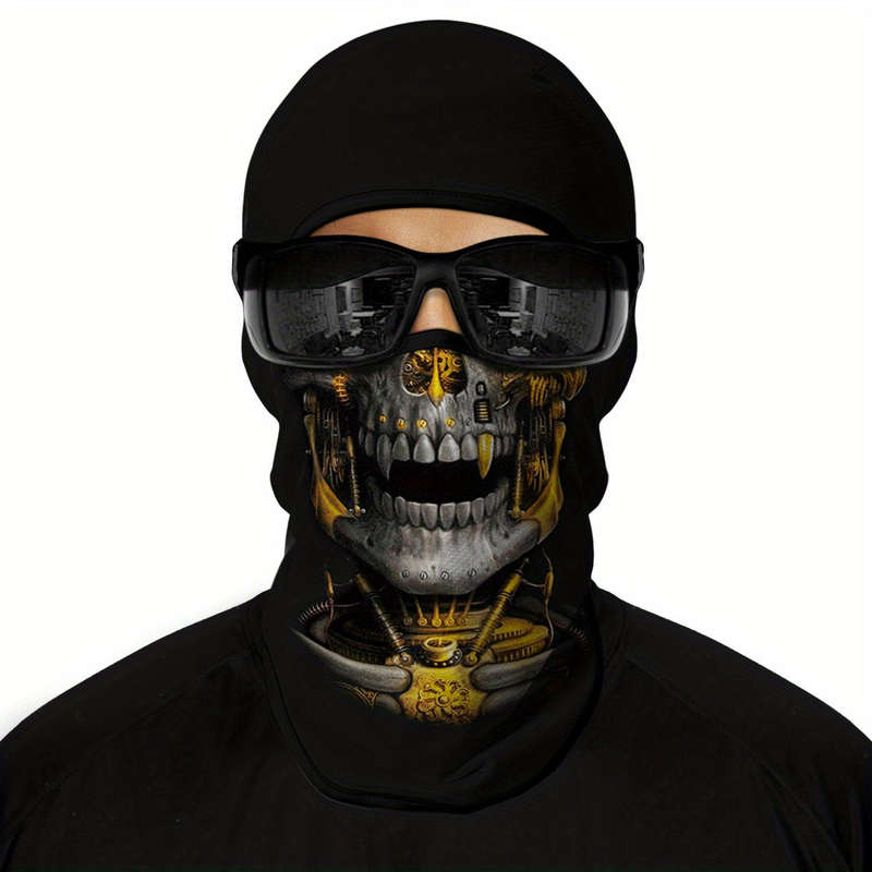 1 Pack Ghost Skull Face Pattern Breathable Windproof Uv Protection Balaclava Hat For Halloween Cospl